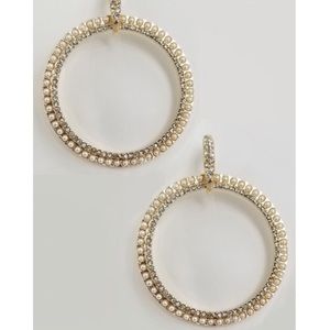 Stunning Pearl Rhinestone Gold Hoop Earrings!